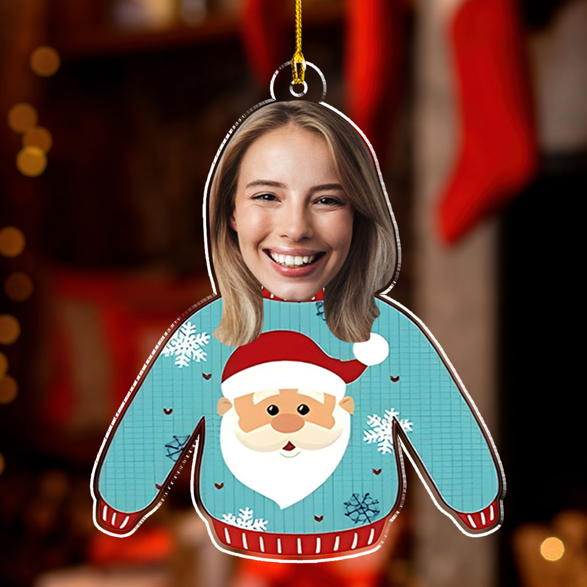 Funny Face In Christmas Sweater - Personalized Custom Acrylic Ornament