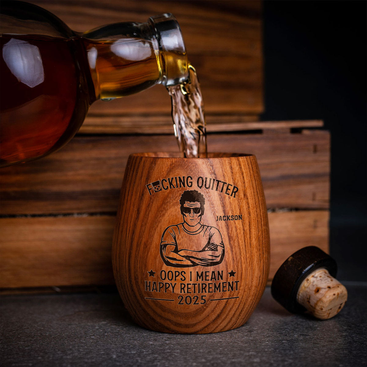 Happy Retirement - Personalized Custom Wooden Whiskey Glass