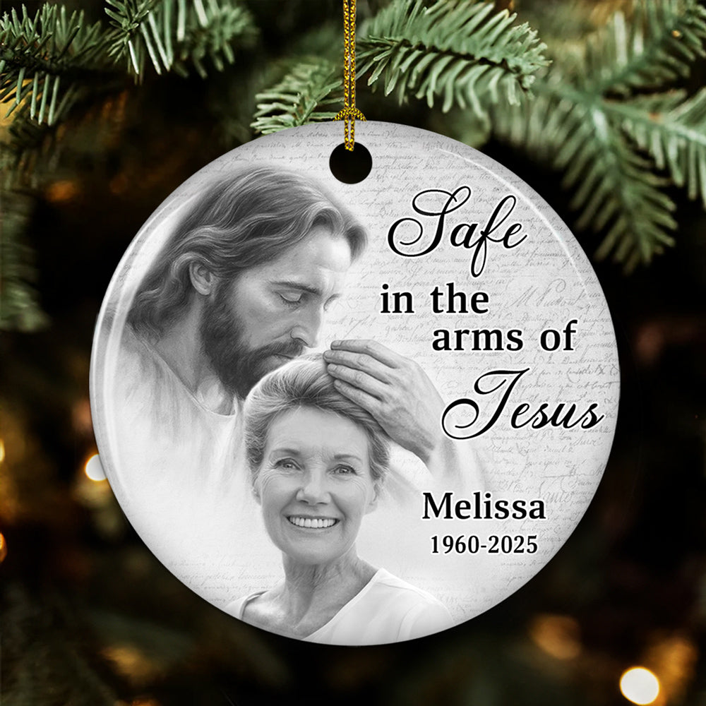 Safe In His Arms - Personalized Custom Ceramic Ornament