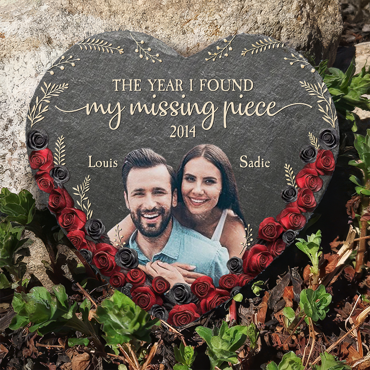 The Year I Found - Personalized Custom Heart Shaped Stone