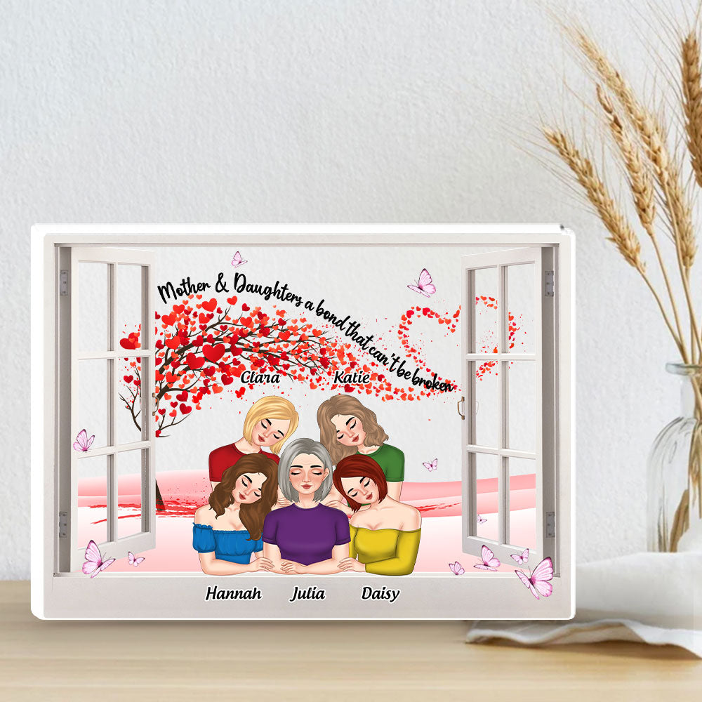 Mother Daughters And Red Heart - Personalized Custom Acrylic Plaque