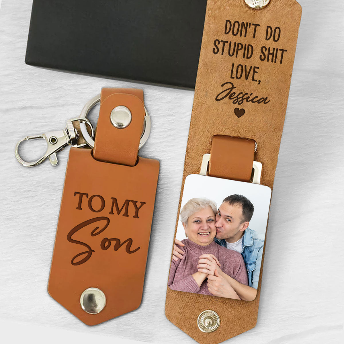 Do Not Do Bad Things - Personalized Leather Photo Keychain