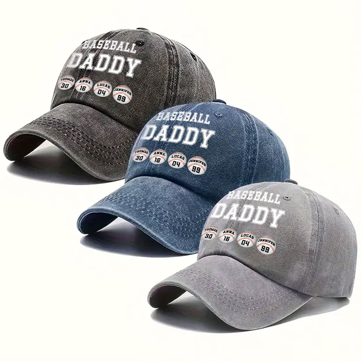 Baseball Dad - Personalized Custom Vintage Washed Denim Cap