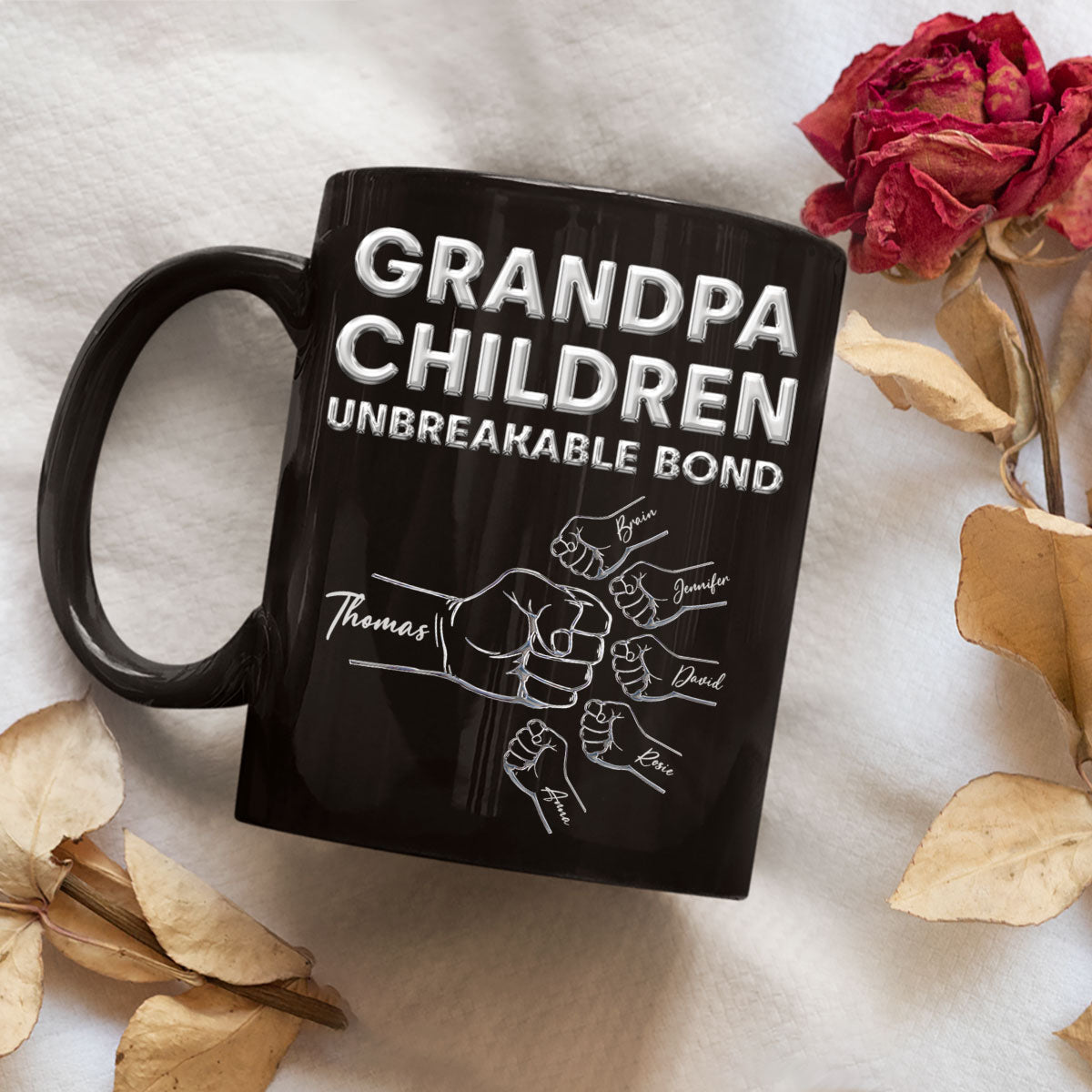 Grandpa Children Unbreakable Bond - Personalized Custom Black Coffee Mug