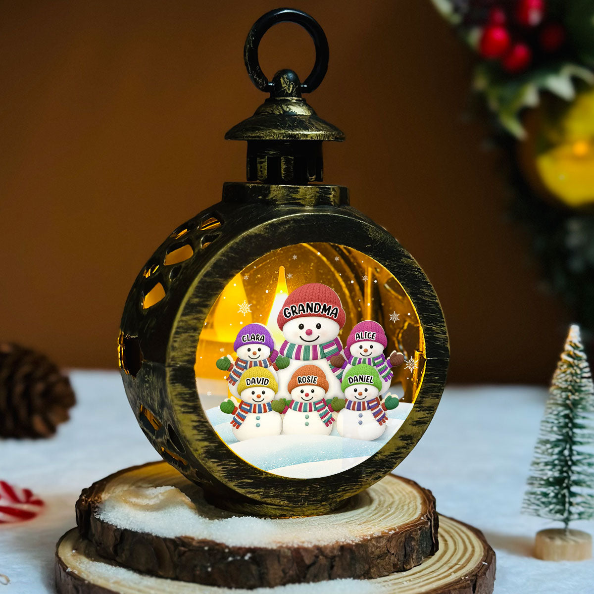 Grandma Grandkids Snowman Together - Personalized Custom Christmas Lantern