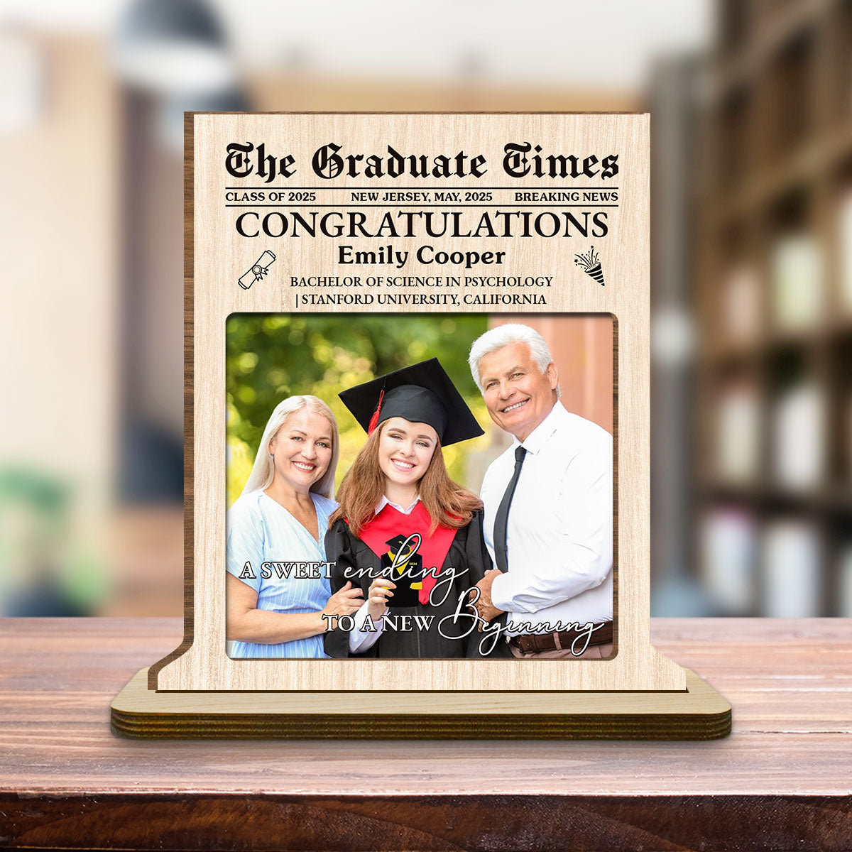 The Graduate Times - Personalized Custom 2-Layer Wood Plaque With Flat Base