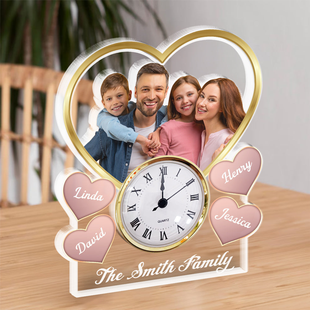 Heart Family Photo - Personalized Custom Acrylic Desk Clock Plaque