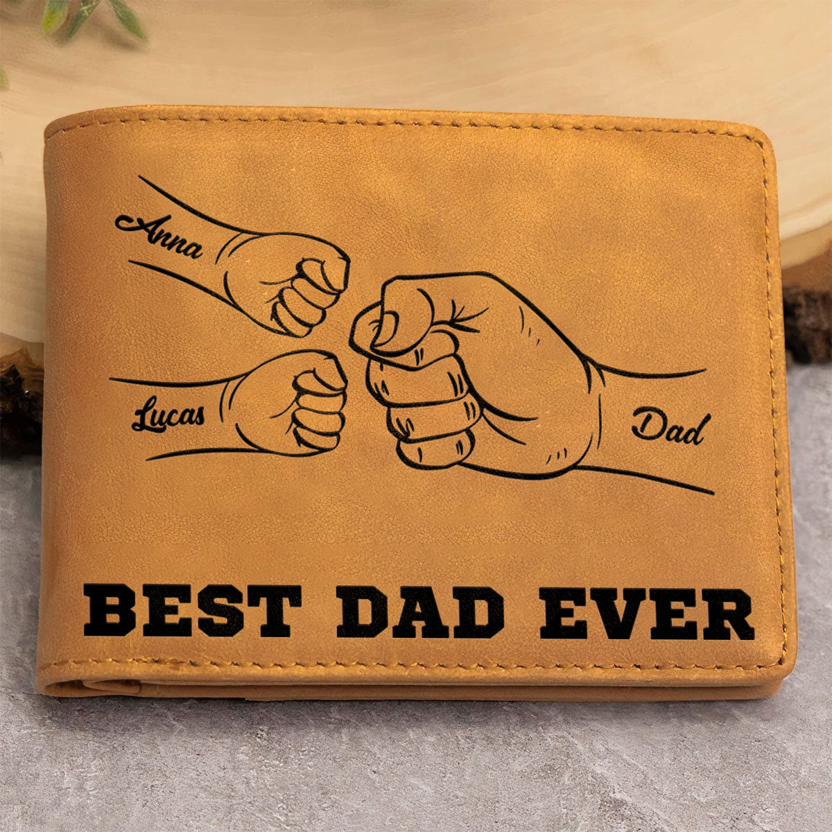 Fist Bump Dad - Personalized Custom Men Leather Wallet