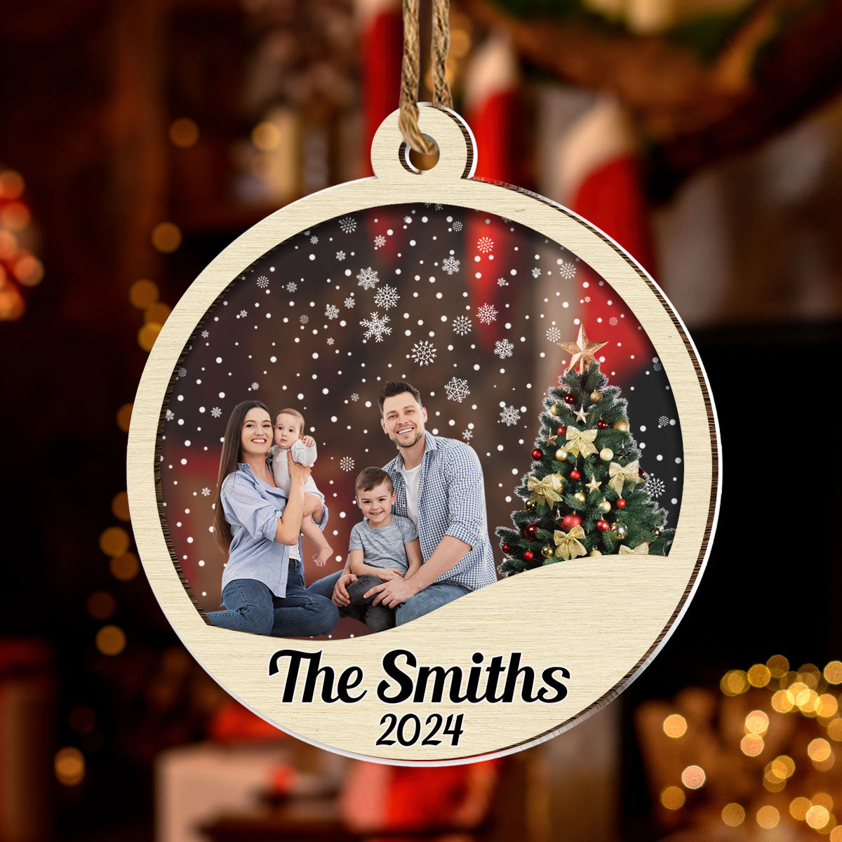 Family Christmas Ornament - Personalized Custom 2-layered Wood Ornament