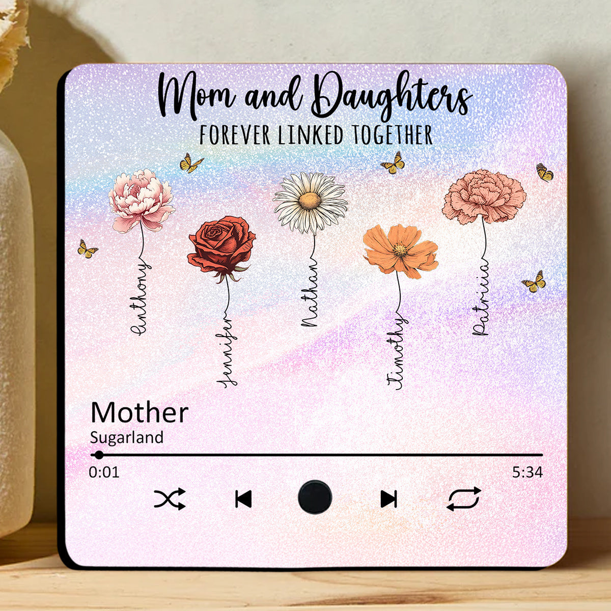 Mom And Daughters Forever Linked Together - Personalized Custom Music Fridge Magnet