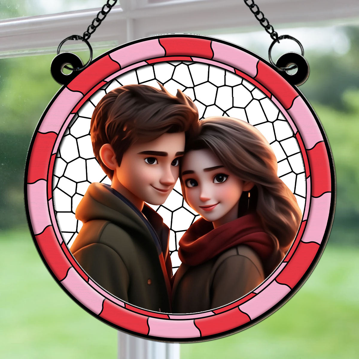 Cartoon There Is Love - Personalized Custom Suncatcher