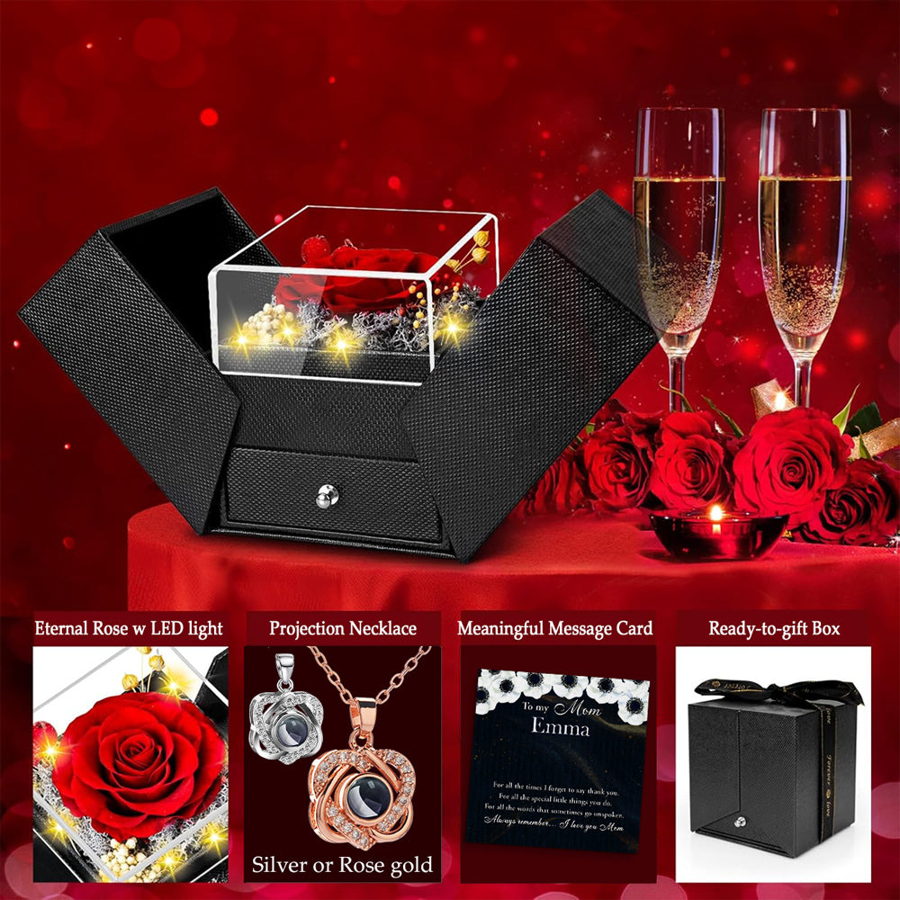 Always Remember - Personalized Custom Preserved Rose With Projection Necklace