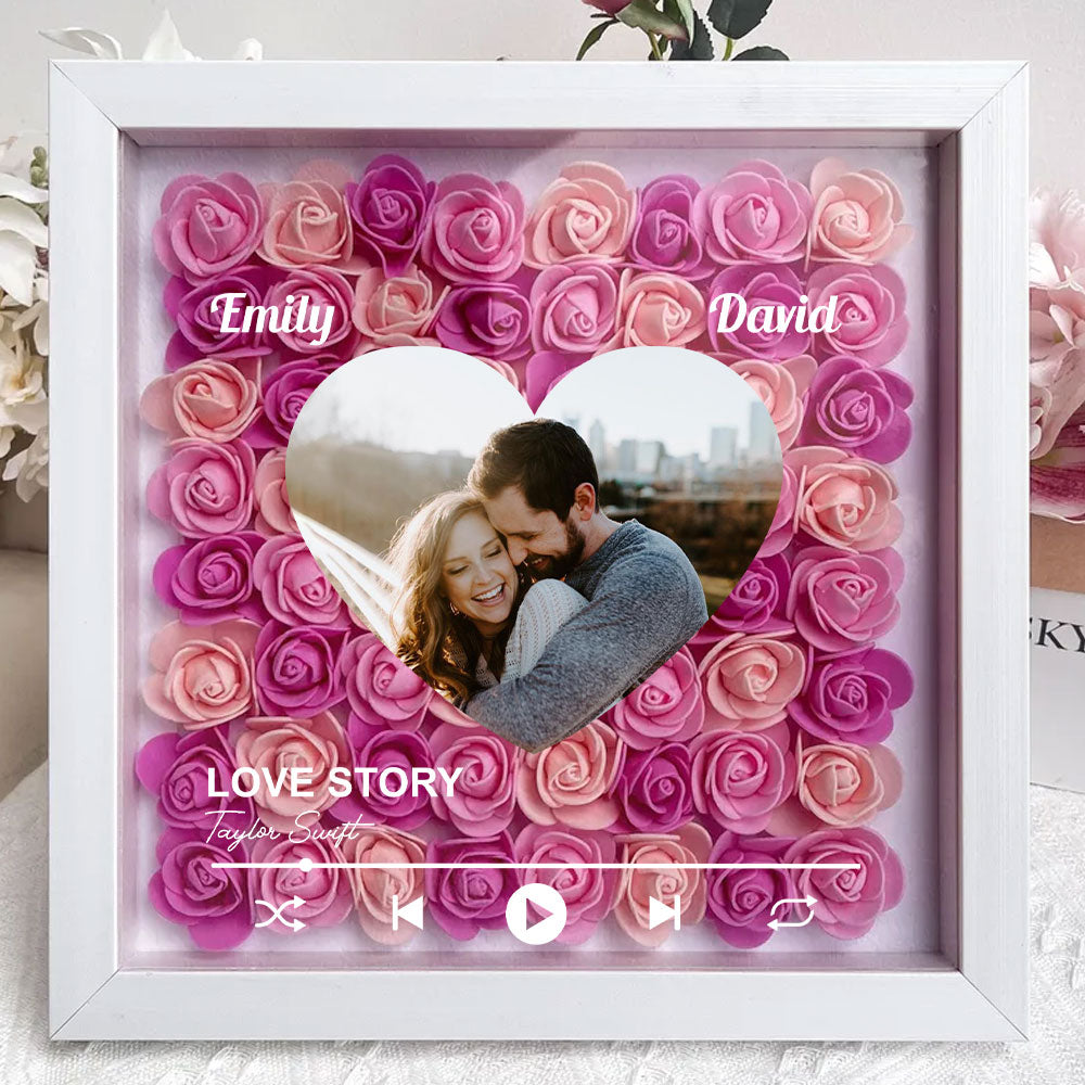 Custom Couple Photo And Favorite Song - Personalized Custom Flower Shadow Box