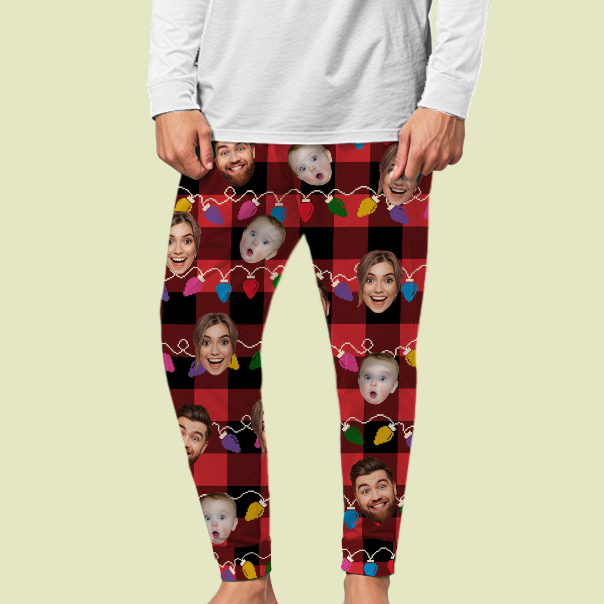 Custom Photo Family Besties Couple Grandkids Dogs & Cats Merry Christmas - Personalized Custom Pajama Pants