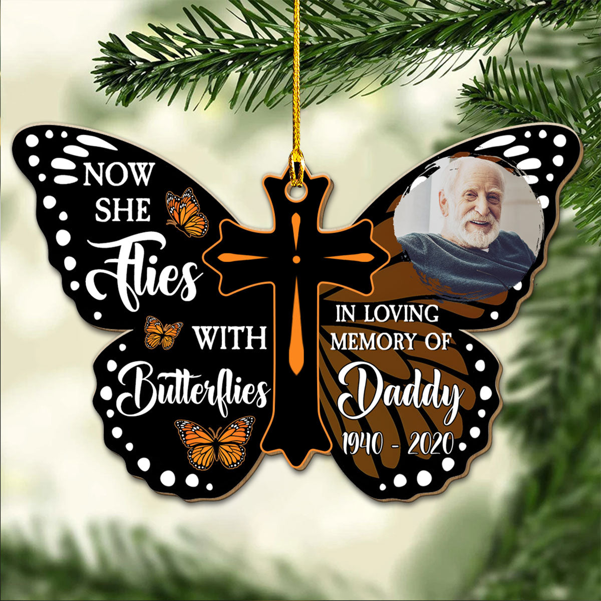 Flying With Butterflies - Personalized Custom Wood Ornament