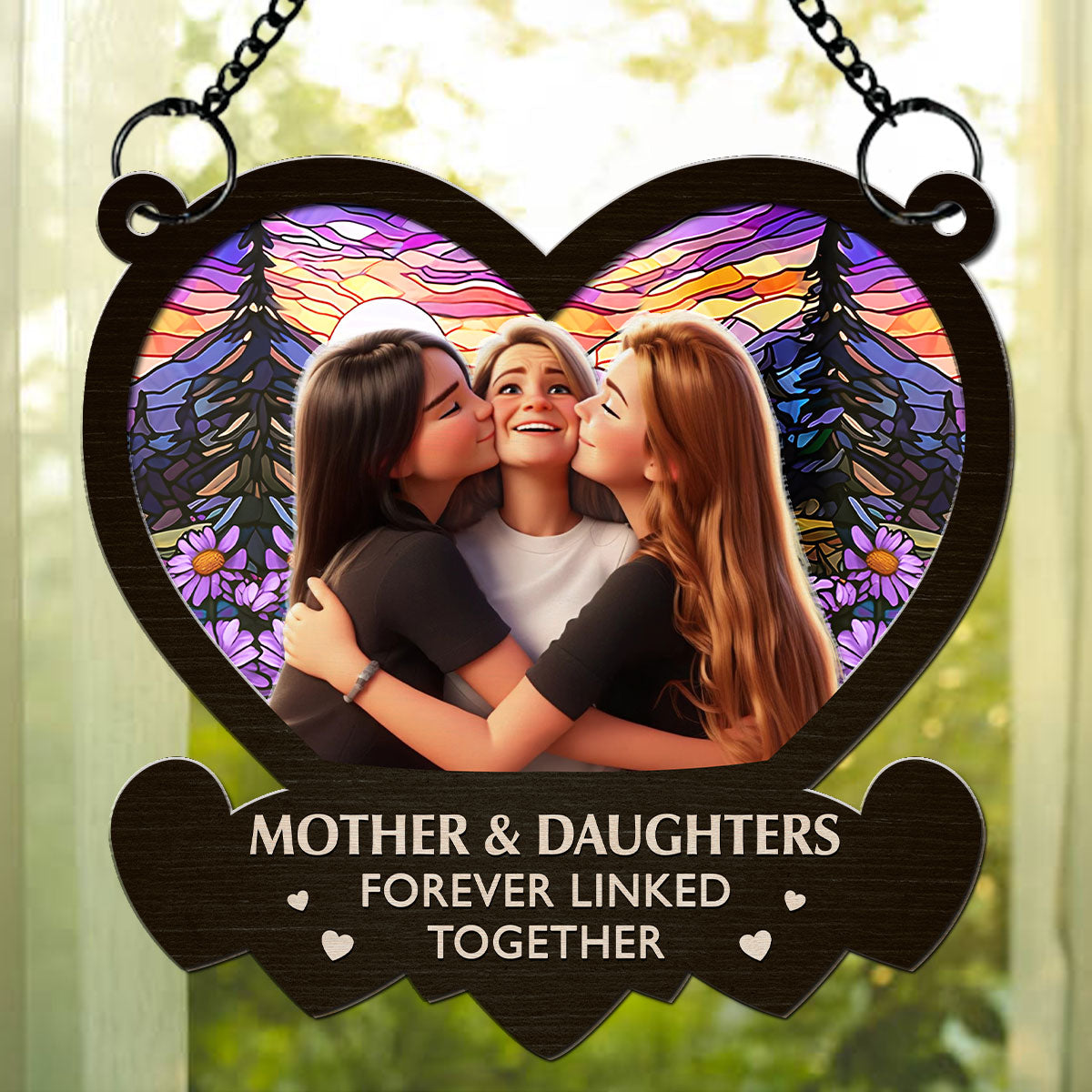 The Link Between Mother And Daughter Cartoon - Personalized Custom Suncatcher