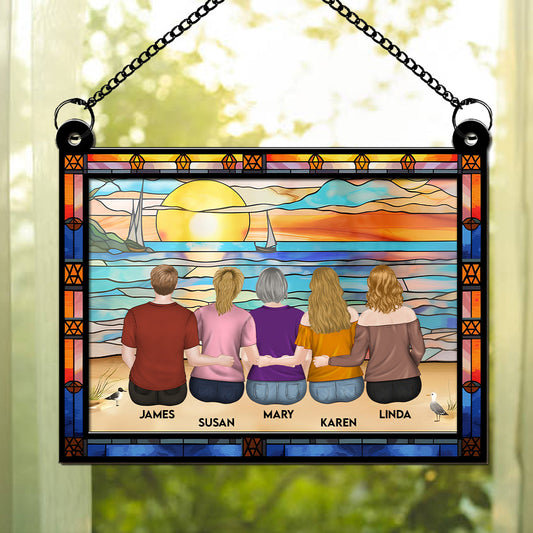 Mom And Children Sitting On The Beach - Personalized Custom Suncatcher