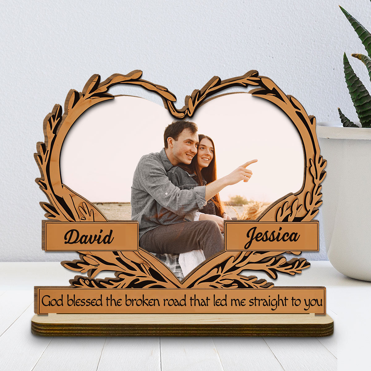 Led Me Straight To You - Personalized Custom 2-Layer Wood Plaque With Flat Base
