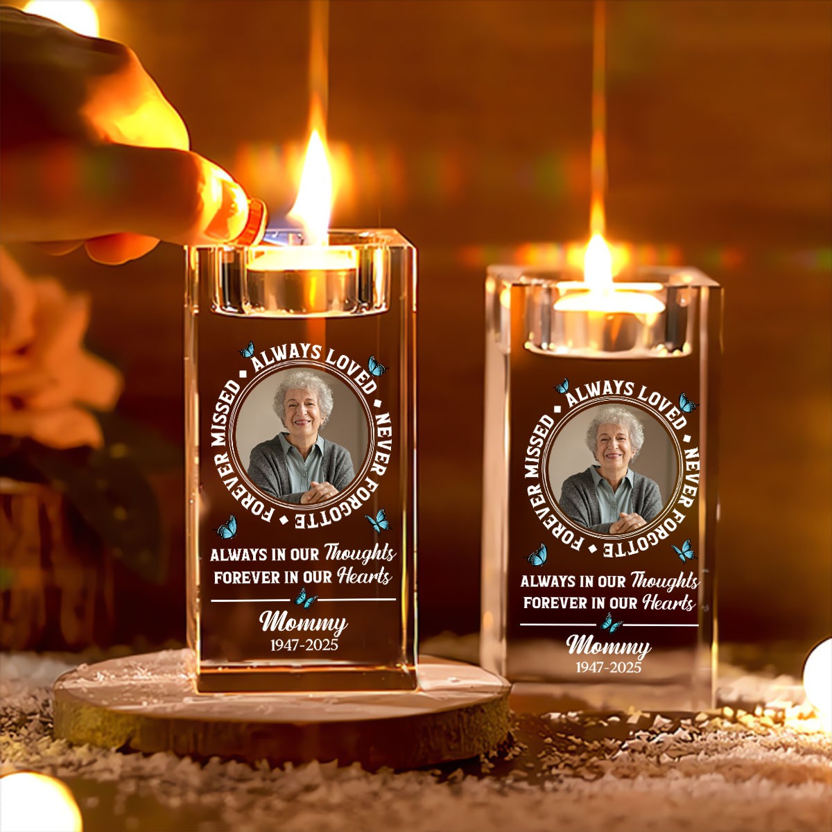 Always Loved - Personalized Custom Crystal Candle Holder