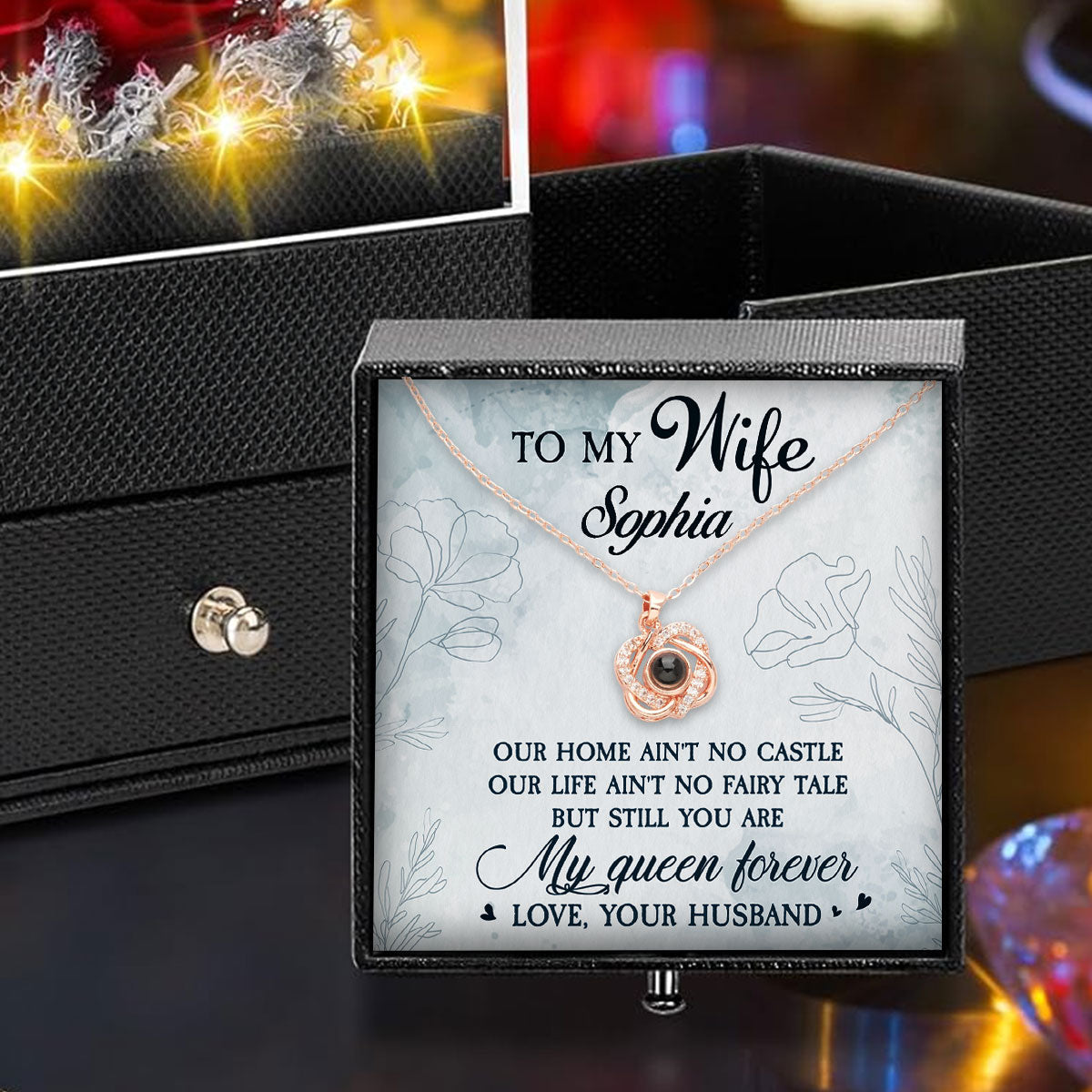 My Queen Forever - Personalized Custom Preserved Rose With Projection Necklace