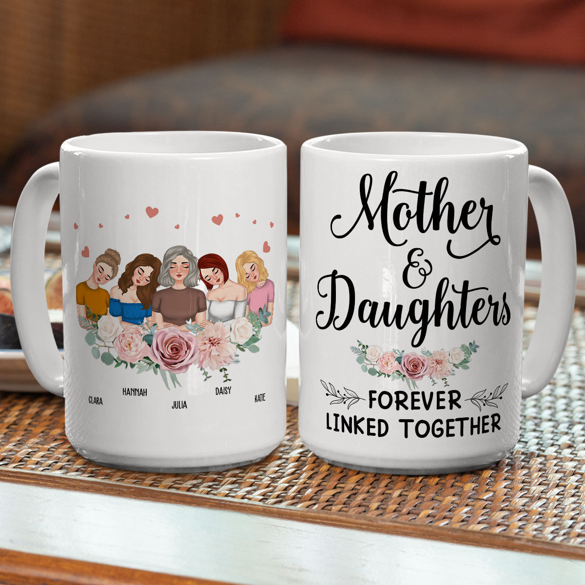 Mother And Daughter Forever Linked Together - Personalized Custom Coffee Mug