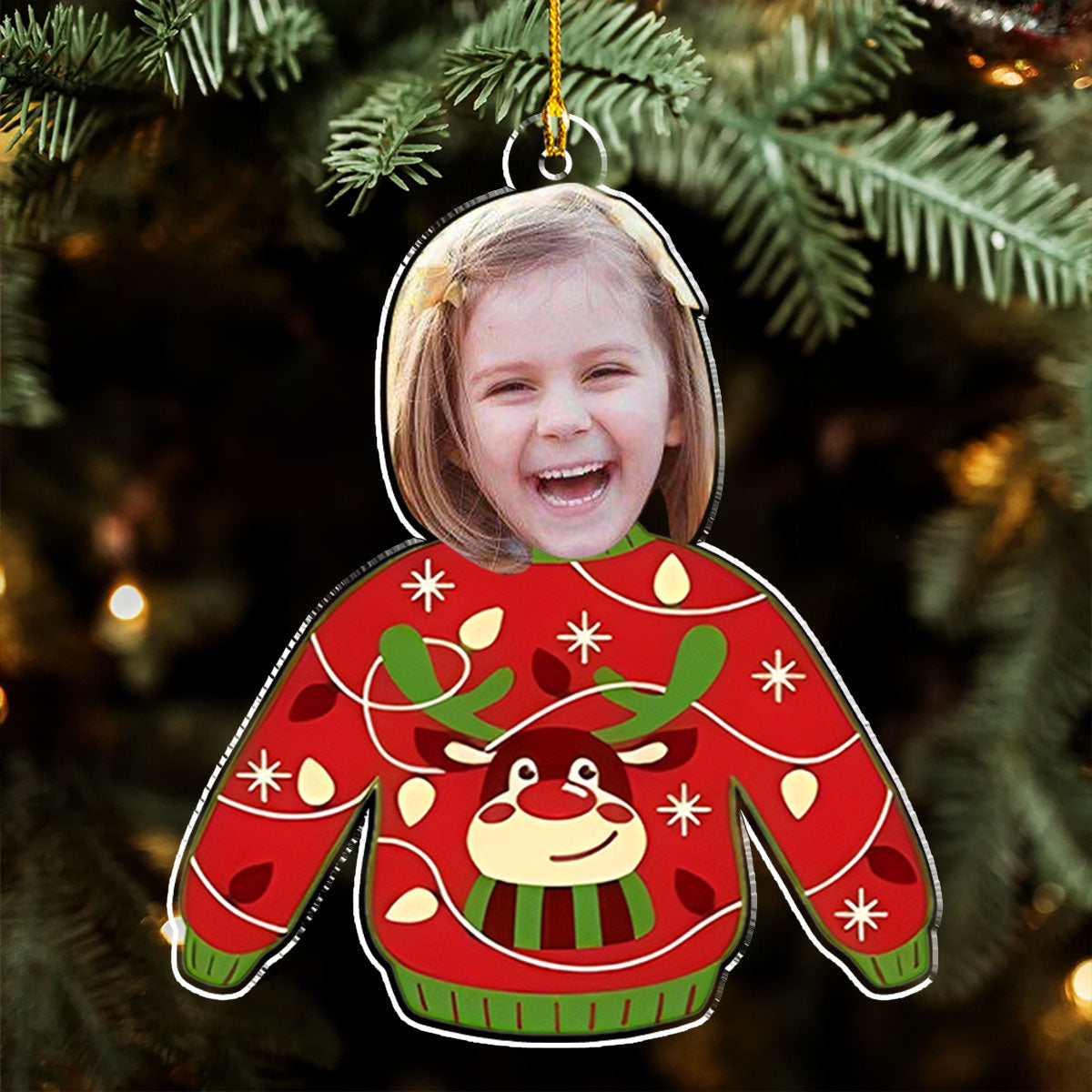 Funny Face In Christmas Sweater - Personalized Custom Acrylic Ornament