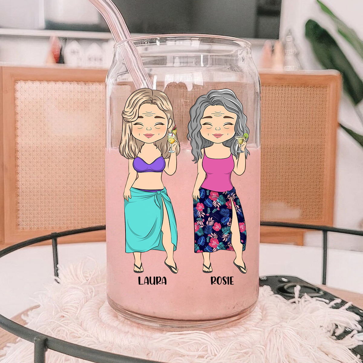 Beaches Booze And Besties - Personalized Custom Glass Can