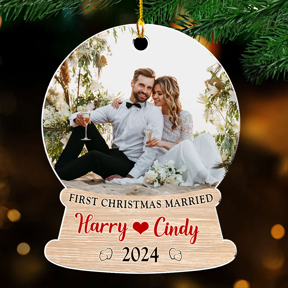 1st Christmas Married Custom Photo - Personalized Custom Acrylic Ornament