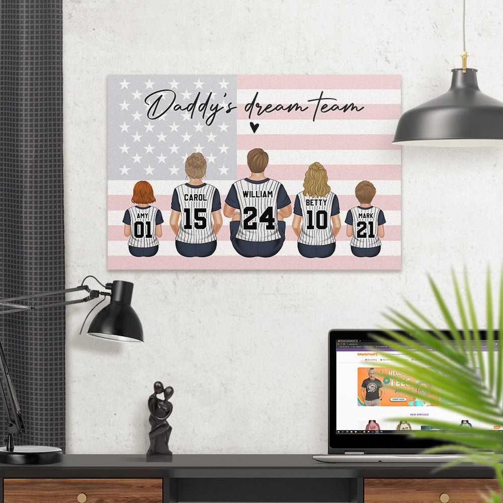 Daddys Team Baseball Family Sitting - Personalized Custom Poster