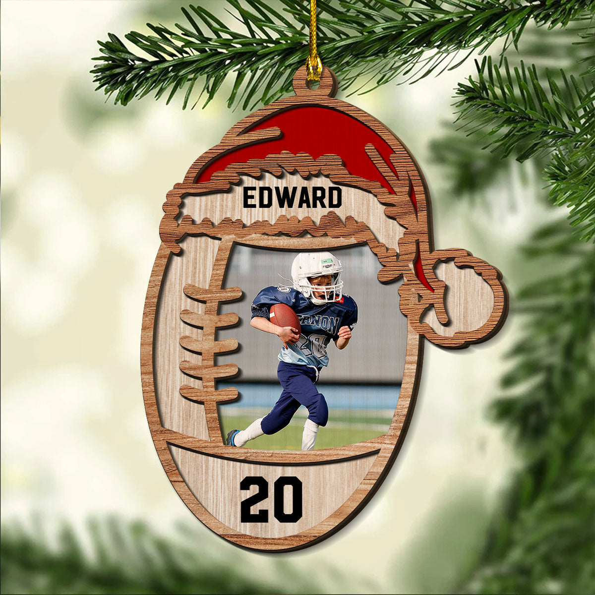 Football Lover Custom Photo - Personalized Custom 2-layered Wood Ornament