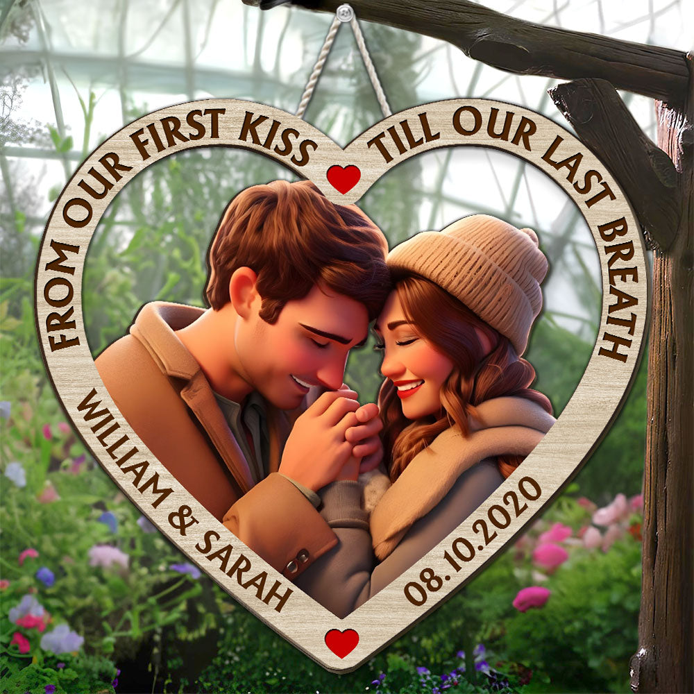 From Our First Kiss Till Our Last Breath Cartoon - Personalized Custom Wood Sign