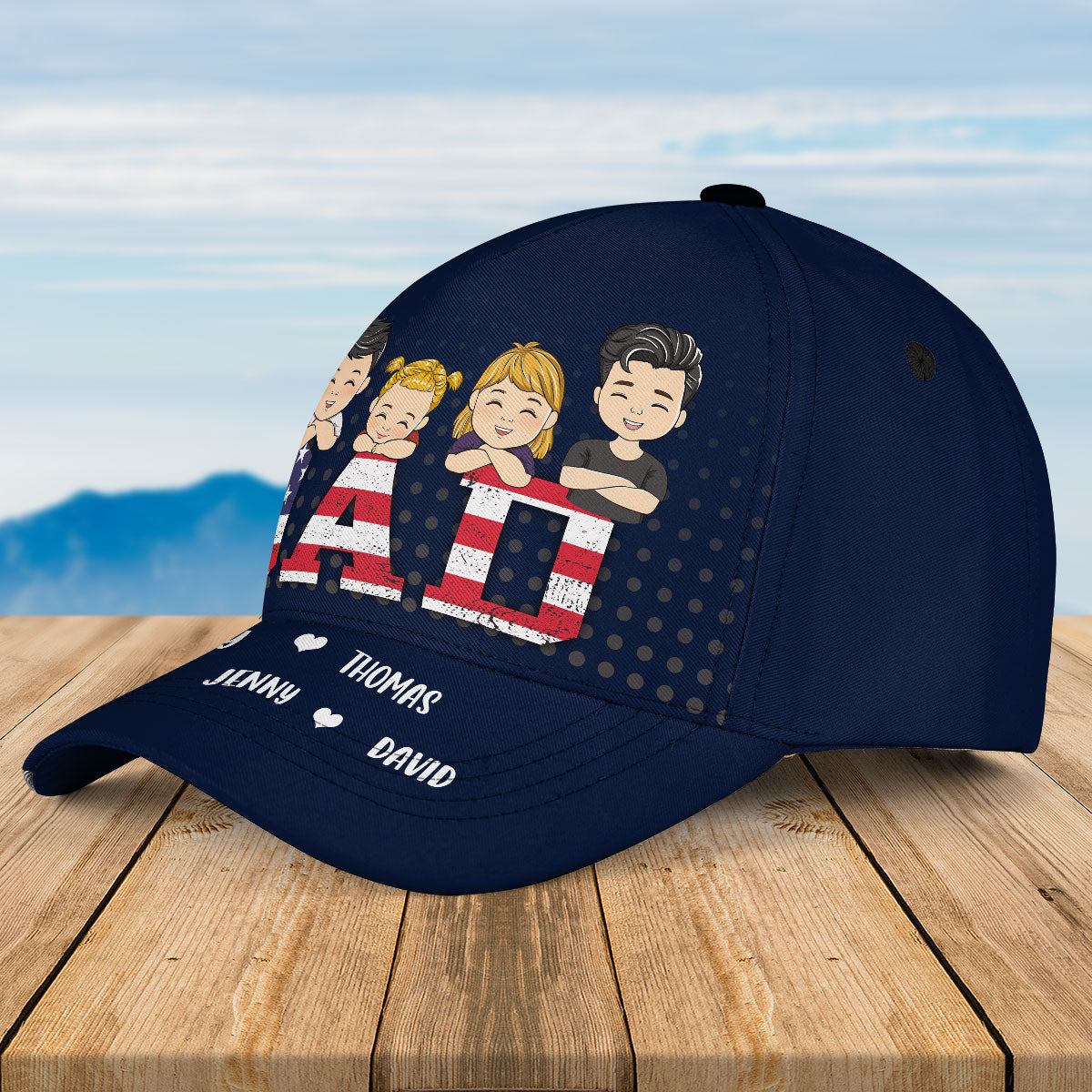 Dad Papa Vintage American Flag - Personalized Classic Cap