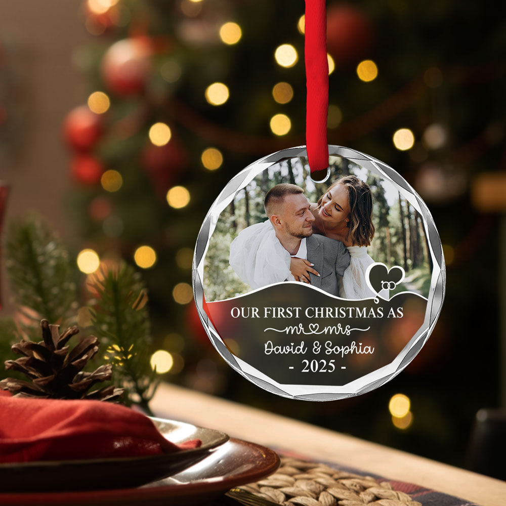 First Year As Husband Wife - Personalized Custom Glass Ornament