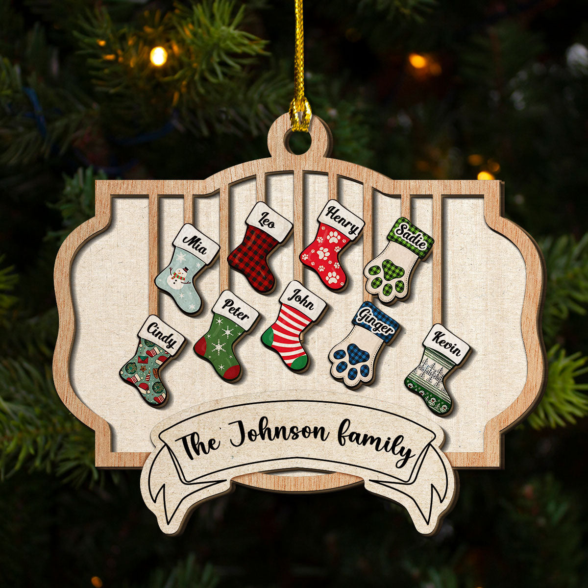 Family Christmas - Personalized Custom 2-Layered Wood Ornament