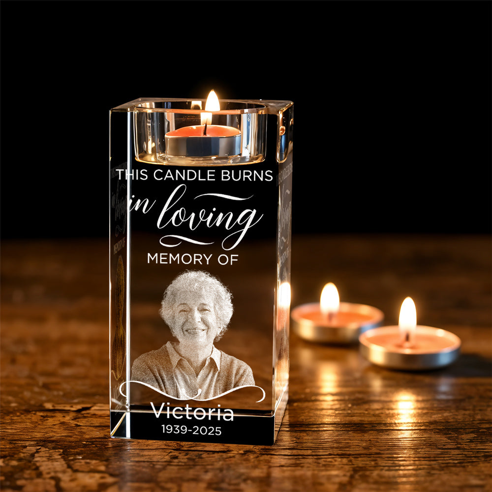 In Loving Memory - Personalized Custom Engraved Crystal Candle Holder