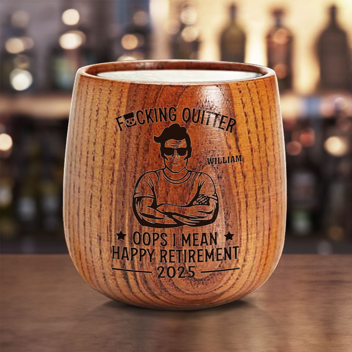 Happy Retirement - Personalized Custom Wooden Whiskey Glass
