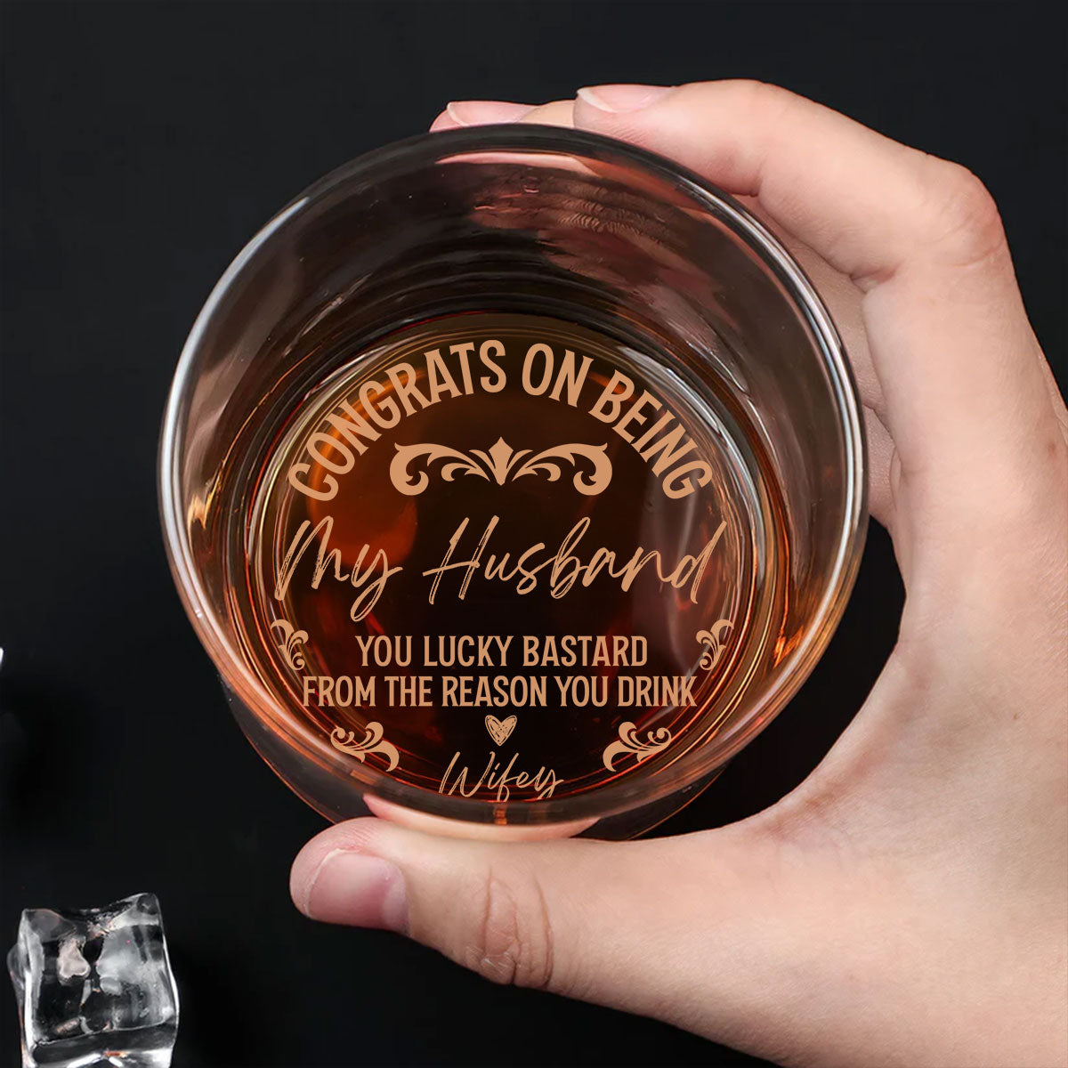Congrats On Being My Husband - Family Personalized Custom Whiskey Glass - Father's Day, Gift For Dad, Grandpa