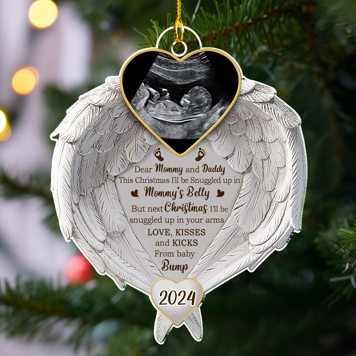Custom Photo Baby Will Be Snuggled In The Belly Of Mommy - Personalized Custom Acrylic Ornament