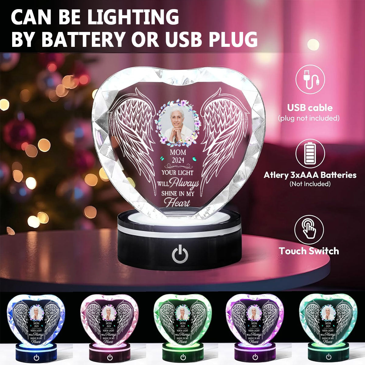 Shine In My Heart - Personalized Custom Crystal Led Light
