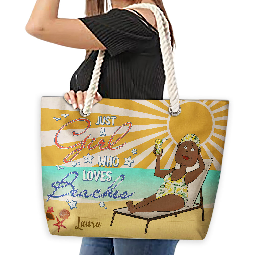 Just A Girl Who Loves Beaches - Personalized Beach Bag