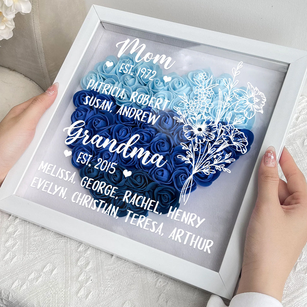 First Mom Now Grandma - Personalized Custom Flower Shadow Box