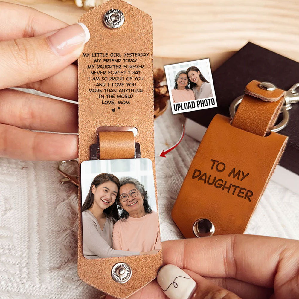 Mom Hug - Personalized Leather Photo Keychain