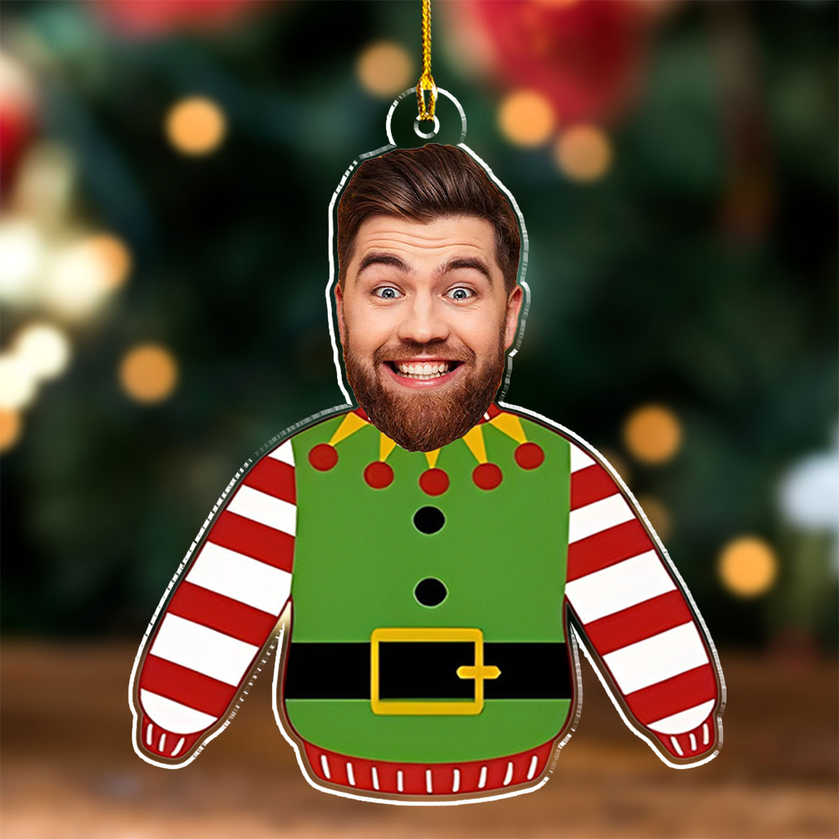 Funny Face In Christmas Sweater - Personalized Custom Acrylic Ornament