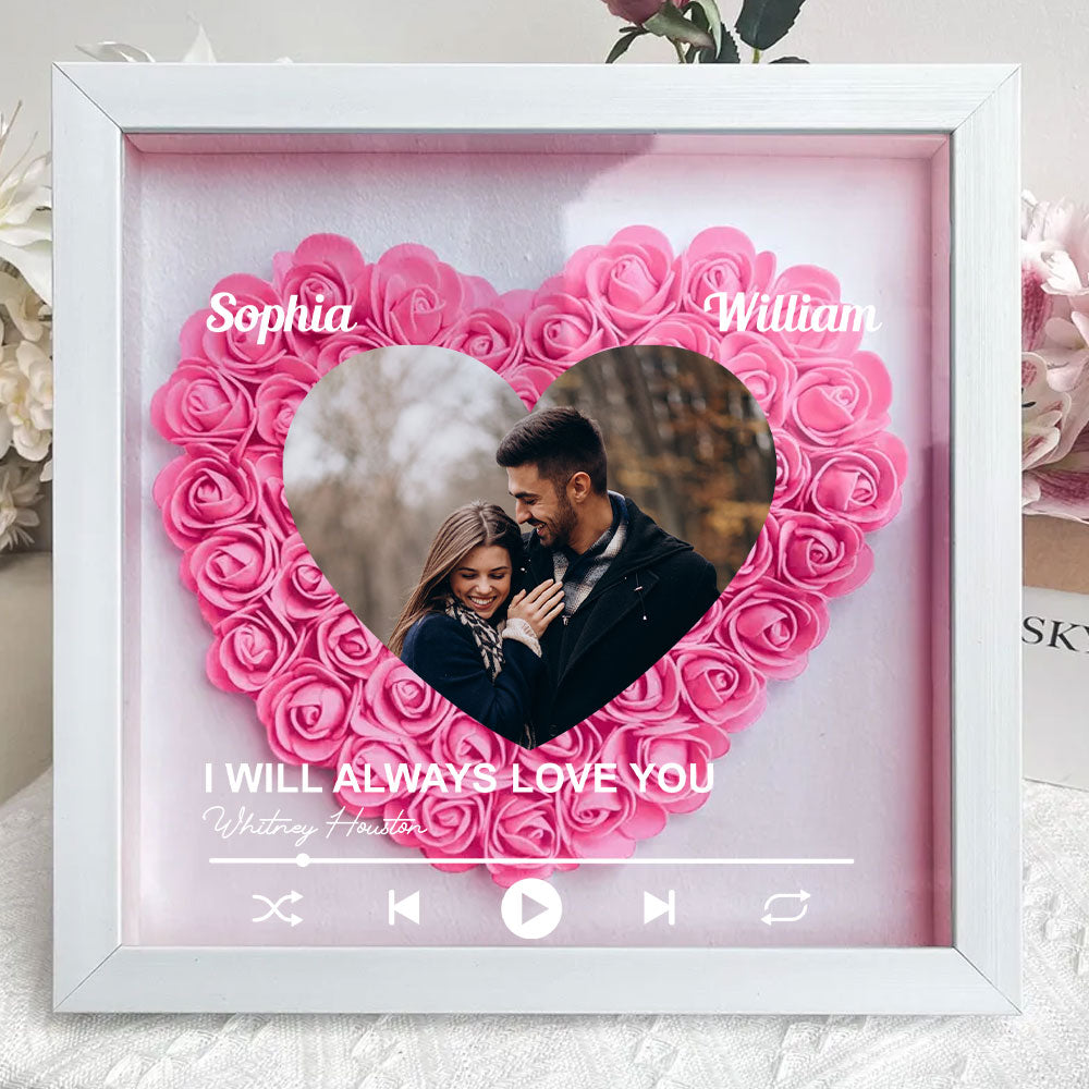 Custom Couple Photo And Favorite Song - Personalized Custom Flower Shadow Box