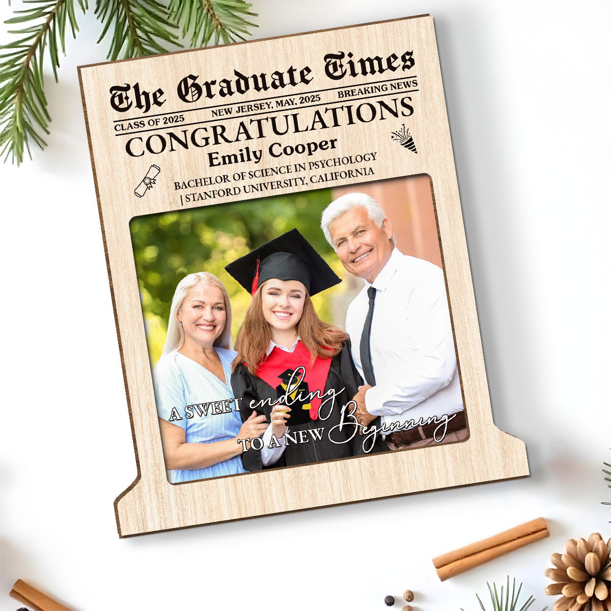 The Graduate Times - Personalized Custom 2-Layer Wood Plaque With Flat Base