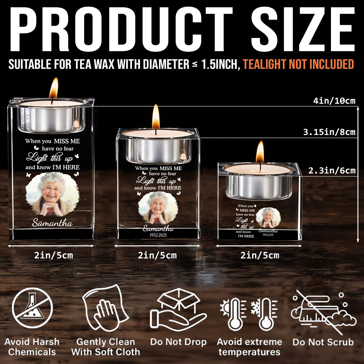 When You Miss Me - Personalized Custom Crystal Candle Holder