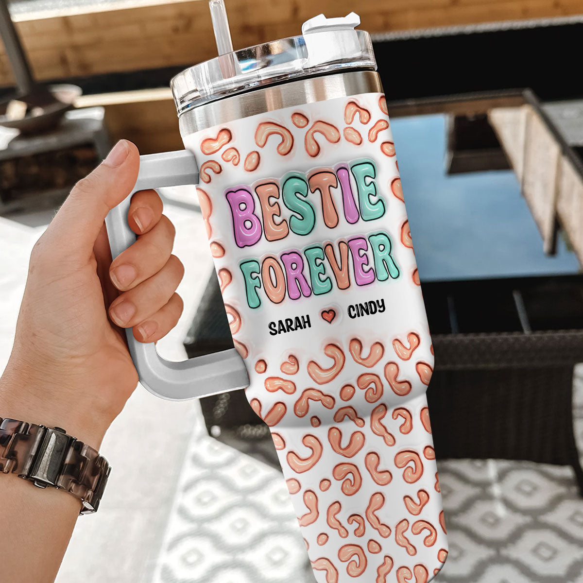 Besties For The Resties - Personalized Custom 3D Inflated Effect Printed 40 Oz Tumbler