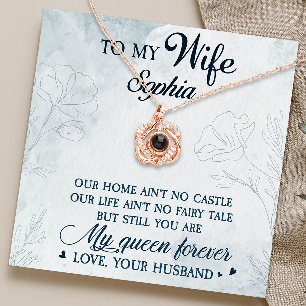 My Queen Forever - Personalized Custom Preserved Rose With Projection Necklace