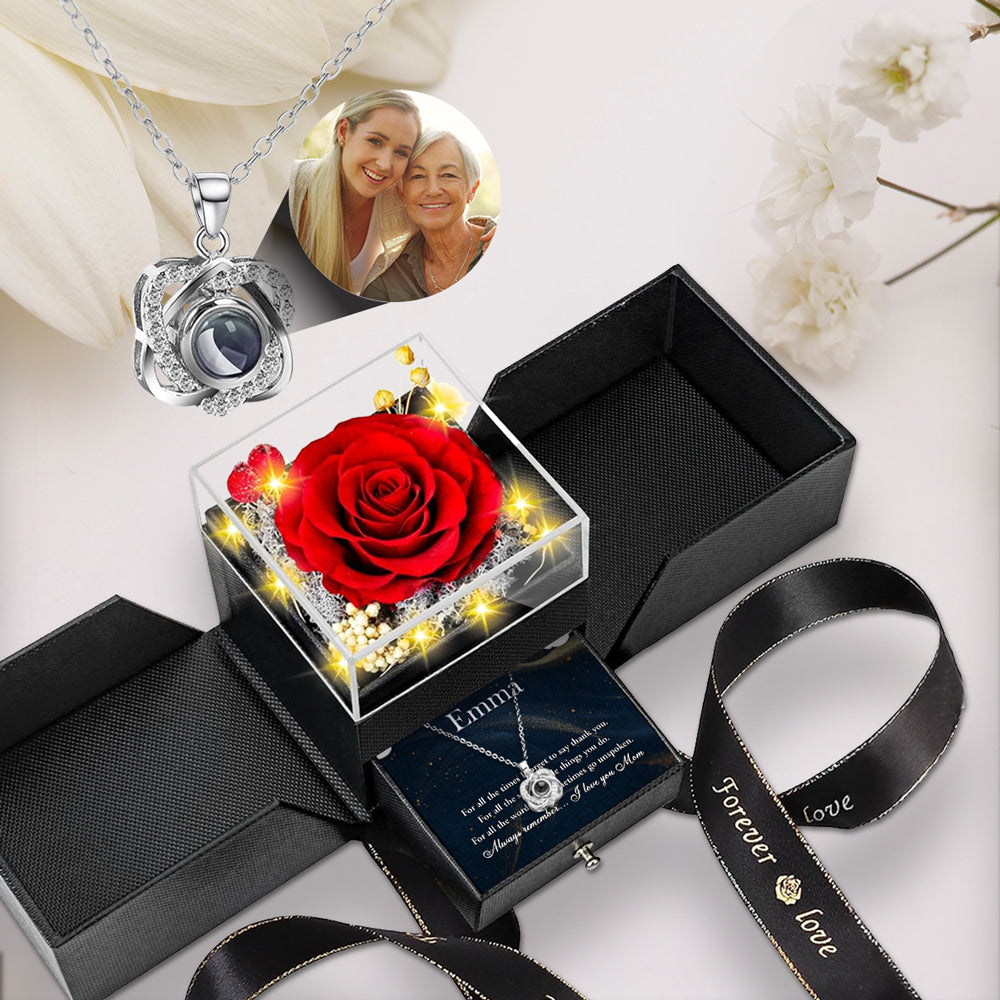 Always Remember - Personalized Custom Preserved Rose With Projection Necklace