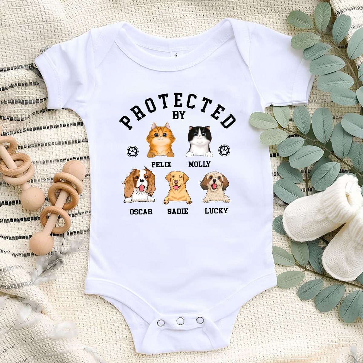 Protected By Pets - Personalized Custom Baby Onesie
